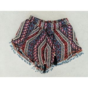 Tribal Print Soft Short with Beaded Fringe